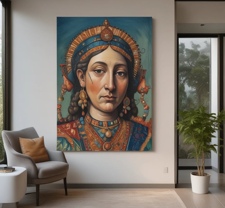 A historic master's portrait showing delicate detail and a rich color palette framed in an ornate gold frame.