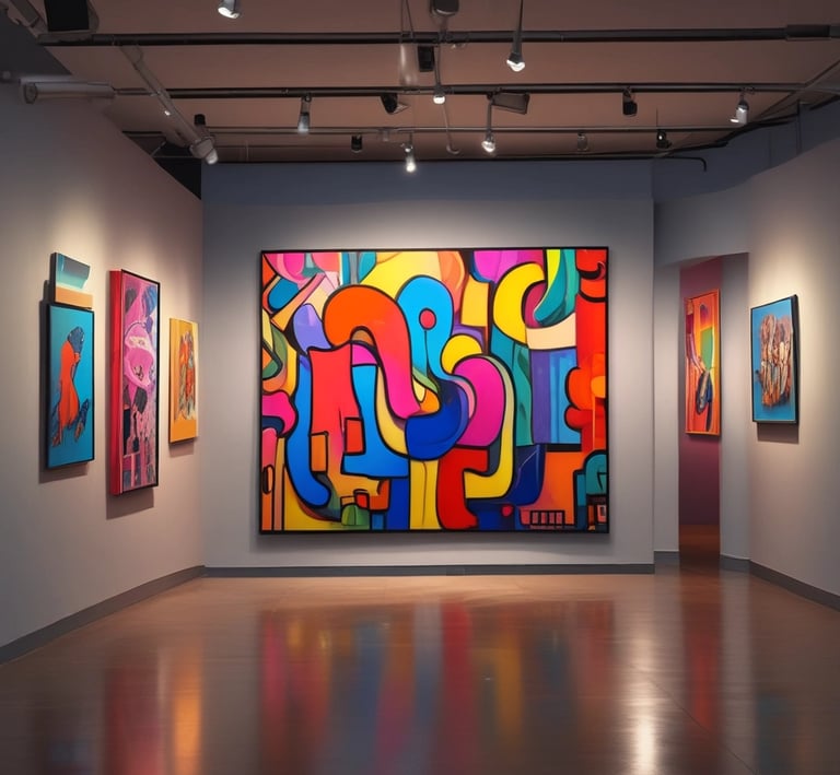 A lively street art mural blending traditional motifs with cutting-edge spray paint techniques on an urban wall.