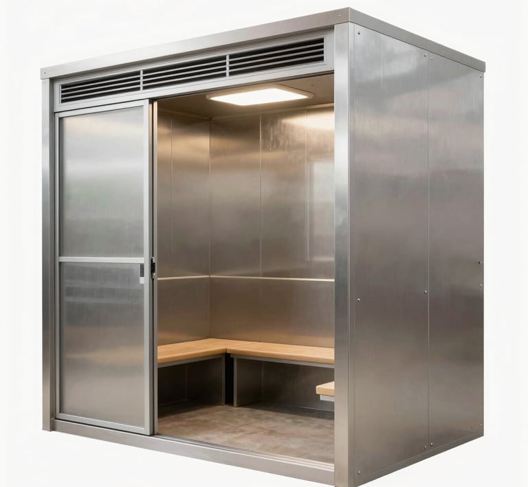 Enclosed industrial smoking shelter by Al Naim Fabrication.