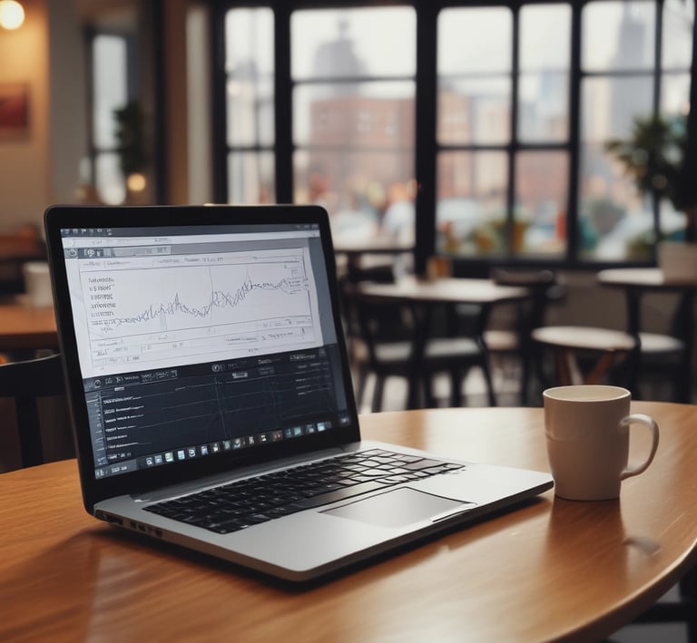 A team meeting discussing trading strategies with charts on a whiteboard.