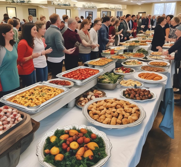 A joyful outdoor event with members socializing and participating in activities.