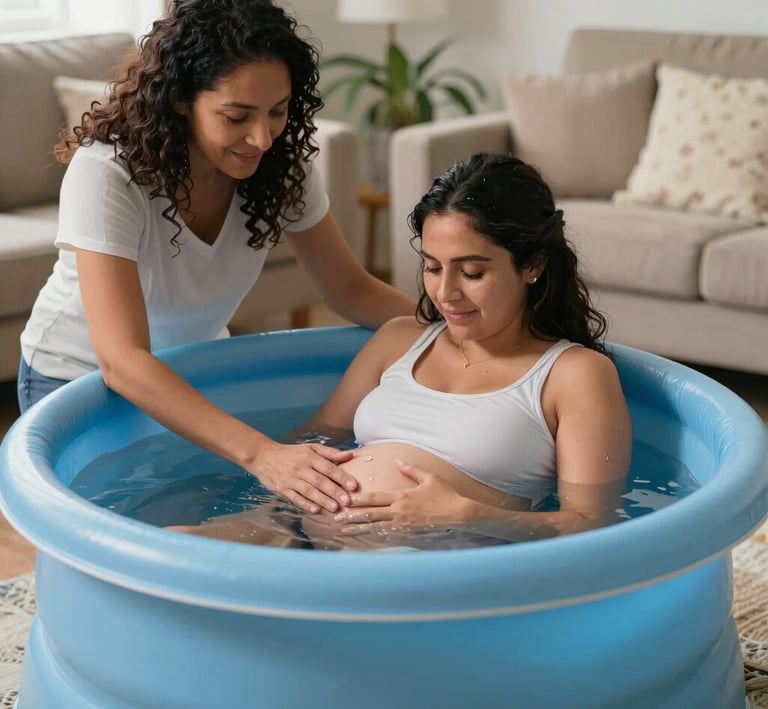 A childbirth education class in session with parents-to-be engaging warmly around a table.