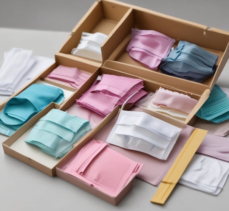 A wide shot showing the entire nail supplies area with clear signage for each product category.