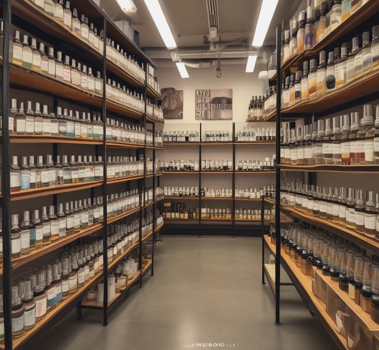 Rows of elegantly labeled perfume bottles showcasing duft gmbh & himmel’s heritage and attention to detail.
