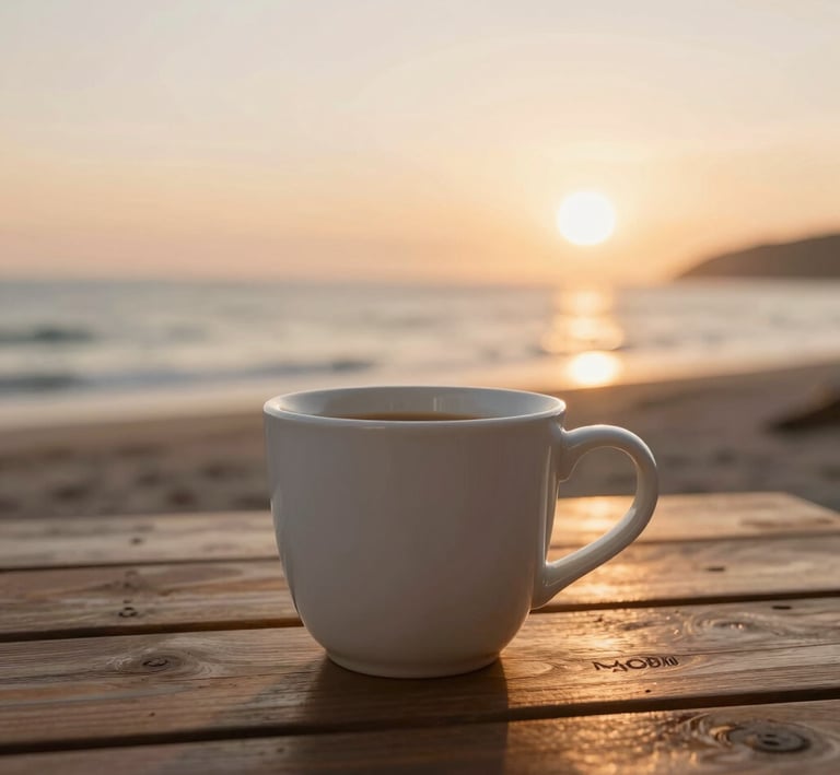 A steaming cup of Necocya café with a backdrop of Guanacaste’s blue skies.