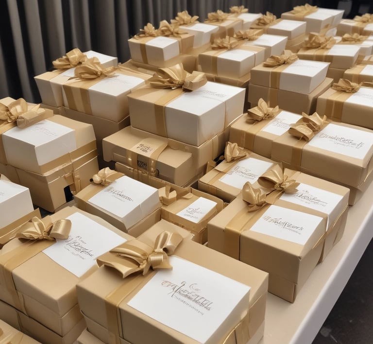 Premium executive gift boxes featuring tech gadgets and stylish accessories with embossed logos.