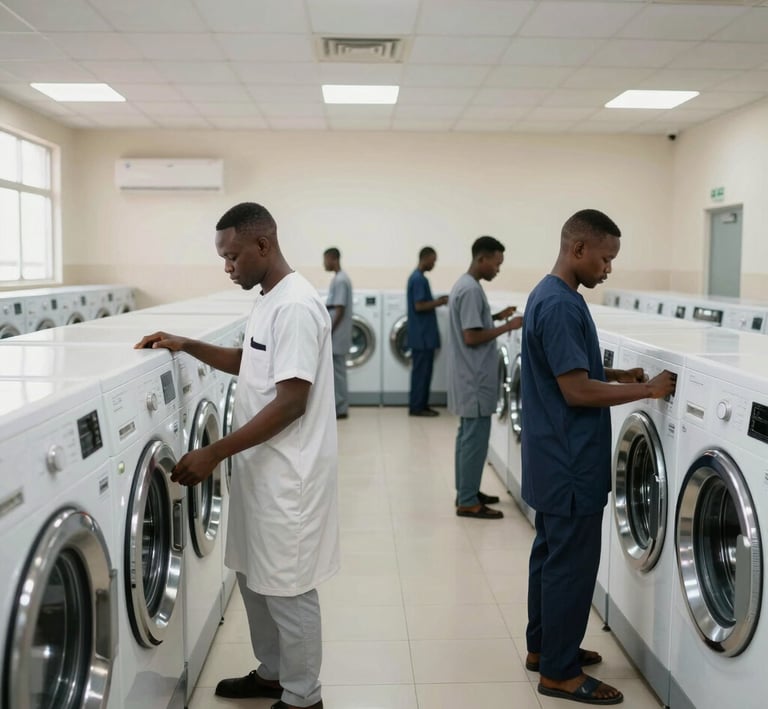 A vibrant display of local African clothes, each carefully packed in colorful polythene covers.