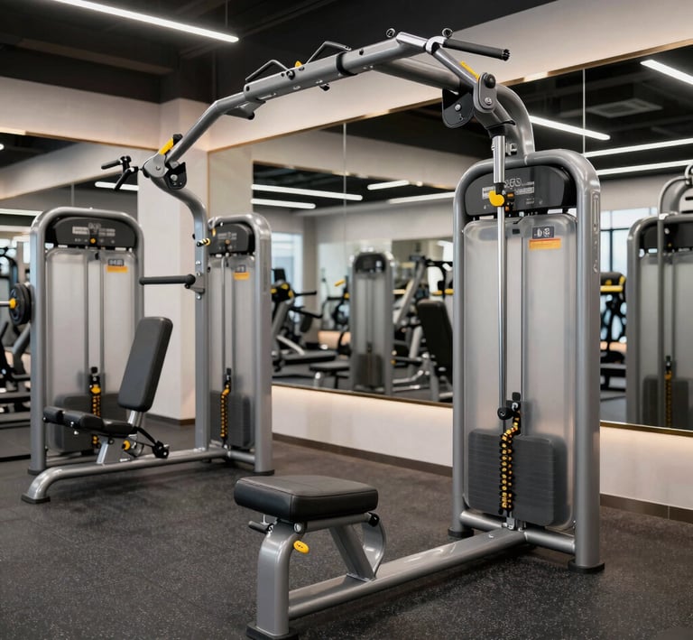 A sleek black and wood-themed gym space with personal training equipment reflecting high-end fitness.
