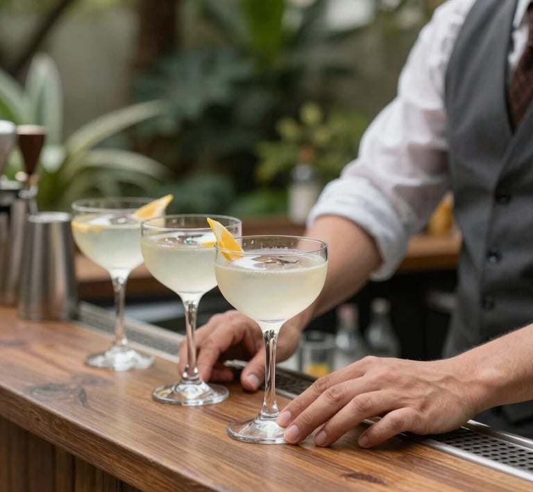 A beautifully arranged bar setup at a lively party in Barrio Tortuga.