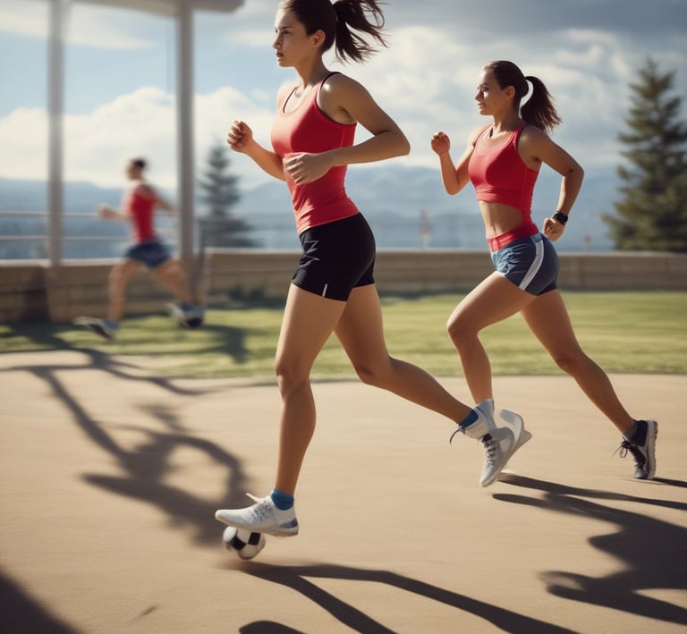 A group of people enjoying a morning jog along the Seine River in Paris, under soft sunlight.
