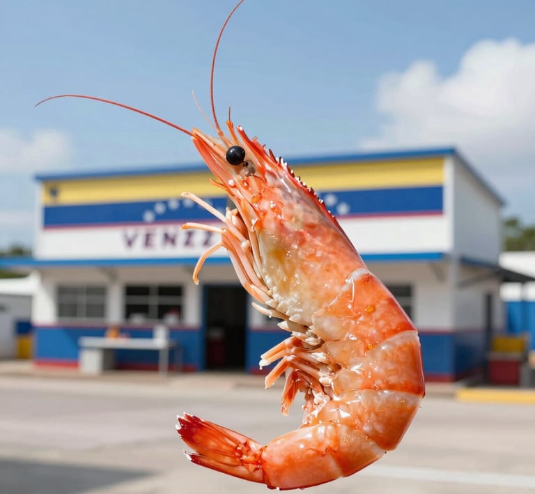 Workers inspecting and sorting bulk shrimp at a processing facility under strict hygiene standards.