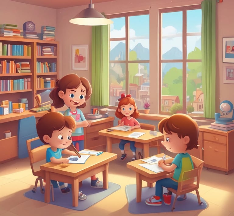 A vibrant classroom setting with children engaged in activities.
