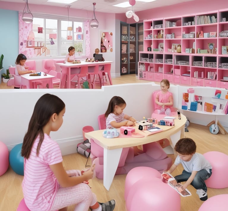Kids reading together in a cozy reading corner.