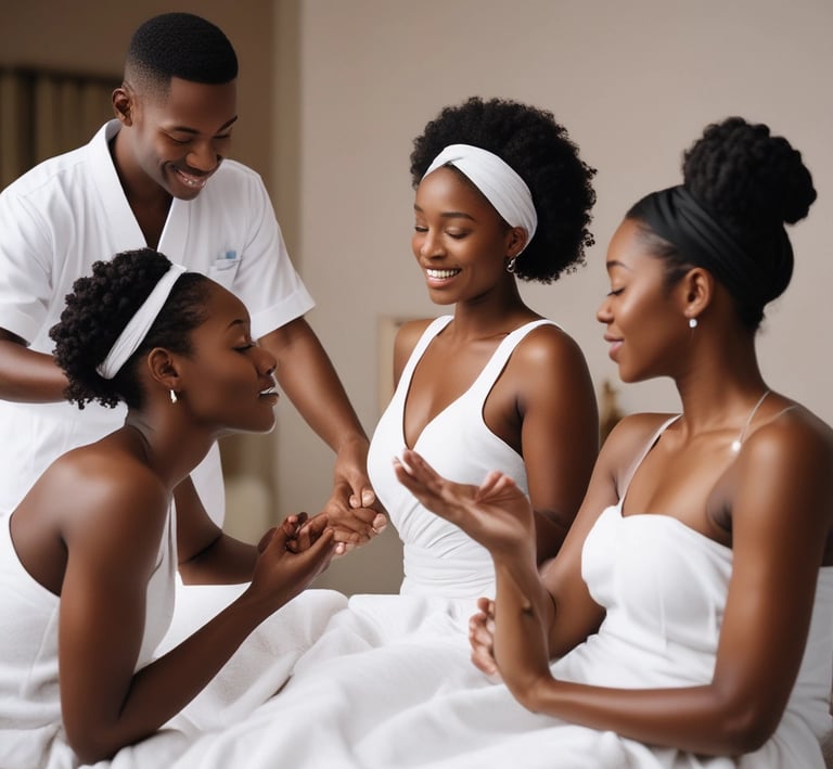 A warmly lit reception area with a modern, minimalist design. An illuminated circular chandelier hangs above a front desk with a decorative lattice pattern. A plant in the corner adds a touch of greenery beside brick-style wall accents. The words 'Maati by sundays the spa' are displayed on the wall.
