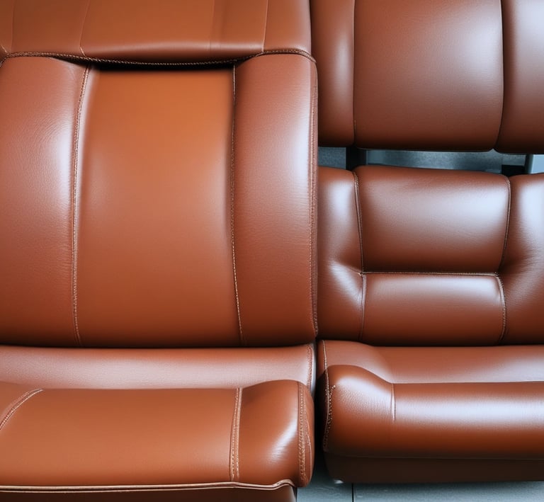 A detailed view of a textured surface featuring brown and white patterns, with a prominent leather tag embossed with the text 'Furniture'. The tag is placed on a soft fabric, contributing to a cozy aesthetic.