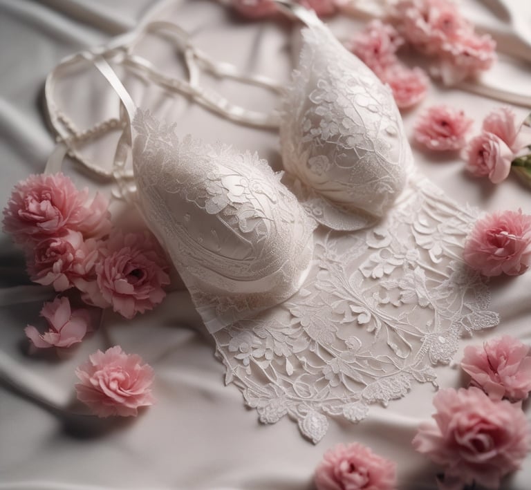 Softly lit boutique interior showcasing elegant lingerie displays with warm, inviting tones.