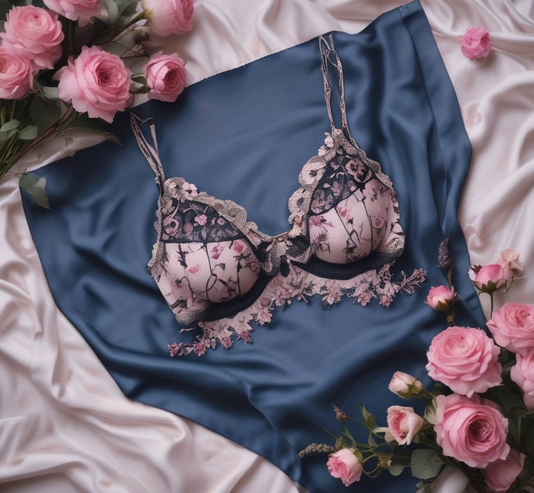 Softly lit boutique interior showcasing elegant lingerie displays with warm, inviting tones.