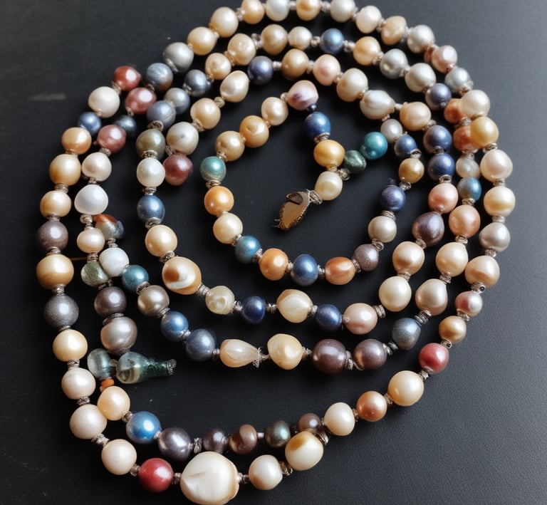 A close-up view of an intricately designed piece of jewelry featuring a large, raw green gemstone. The gemstone is encased in a silver-colored metal setting with swirling patterns and small decorative silver balls.