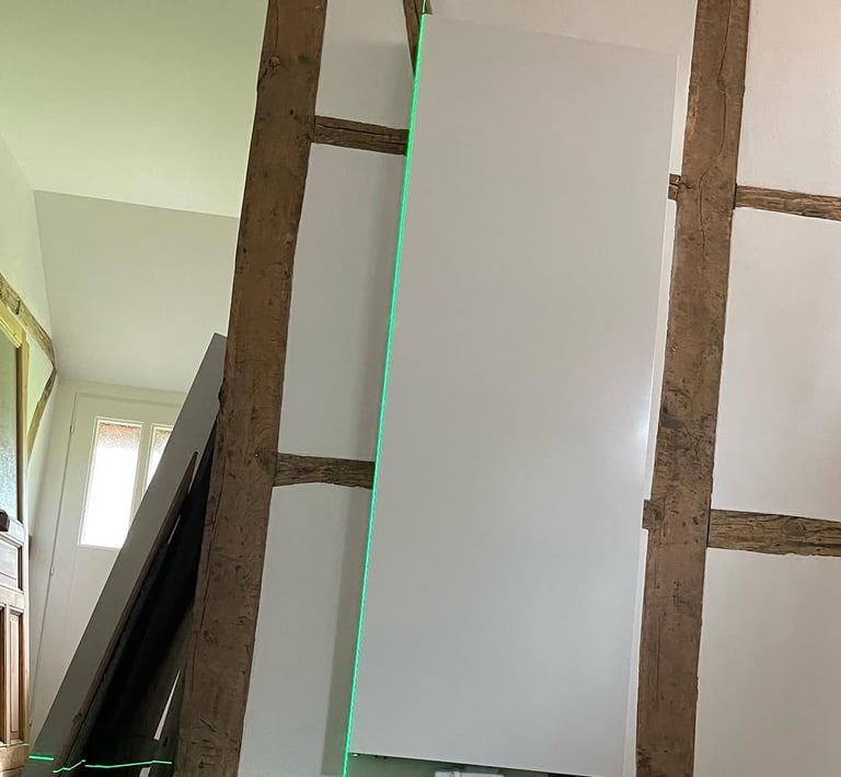 a room with a ladder and a ladder