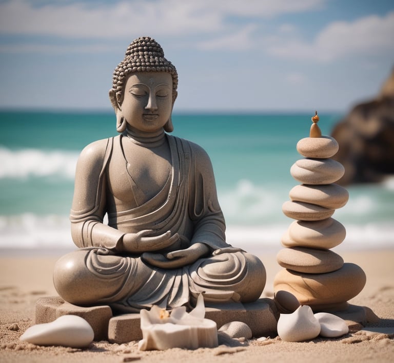 A peaceful meditation corner with soft cushions and calming decor.