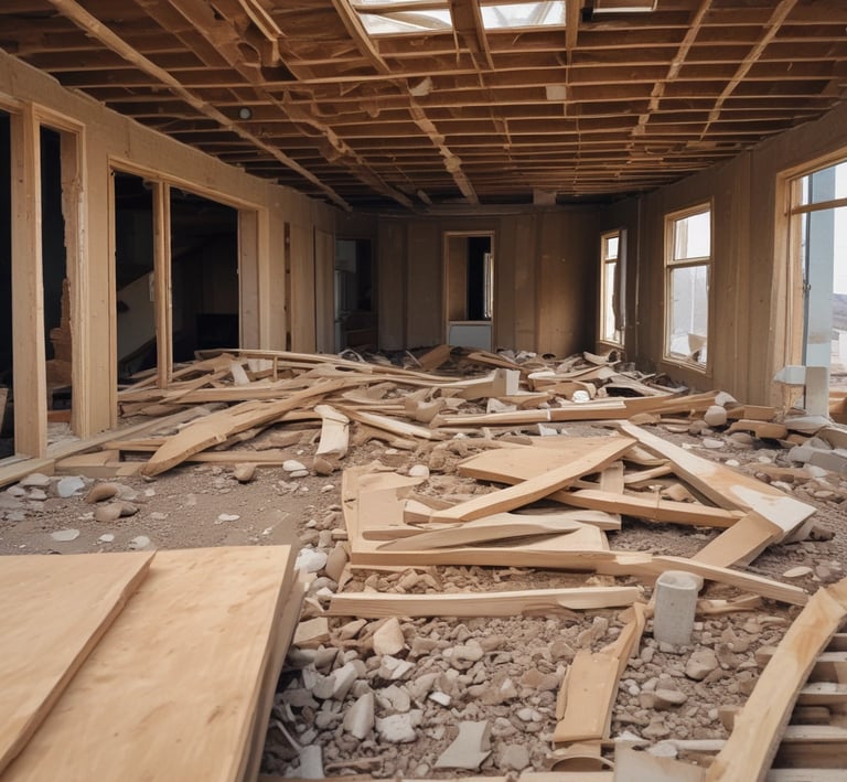 Junk removal job of new construction debris, such as leftover wood, sheetrock, flooring, and more.
