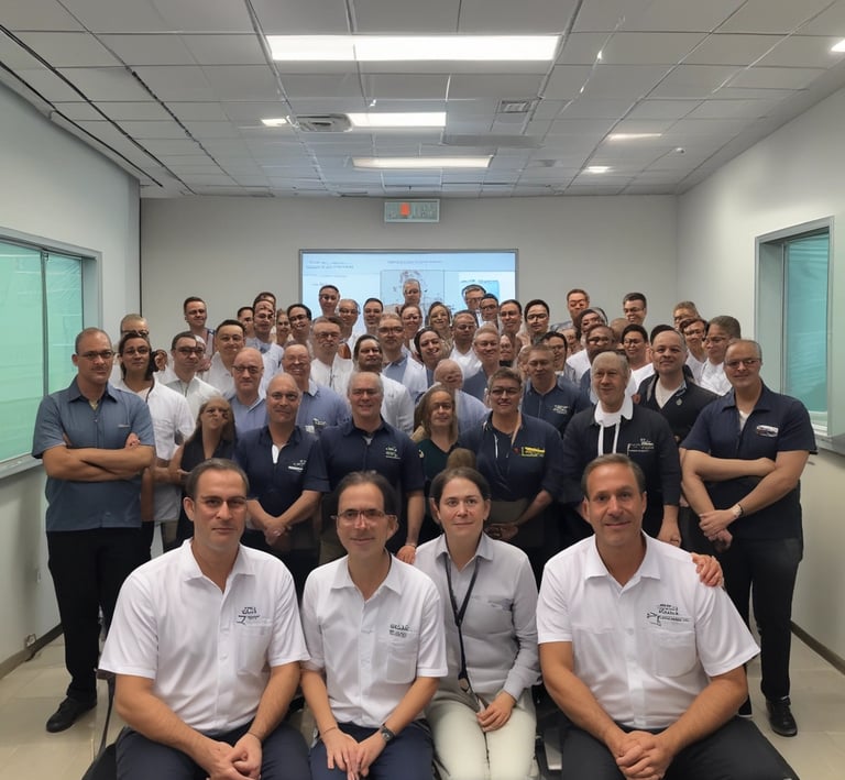 A team of professionals discussing maintenance strategies in an office.