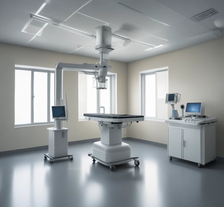 A technician inspecting a medical device in a clean environment.