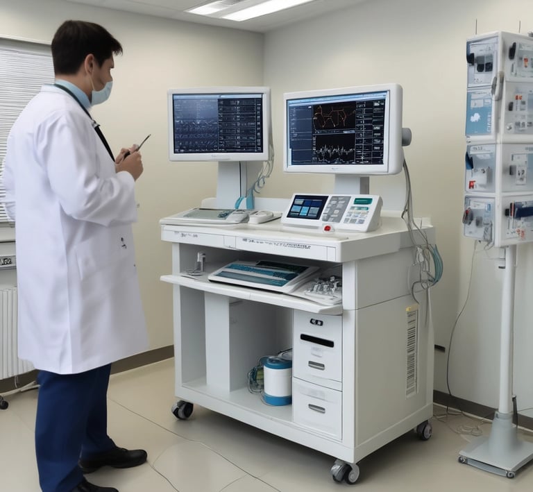 Close-up of medical equipment being calibrated with precision tools.