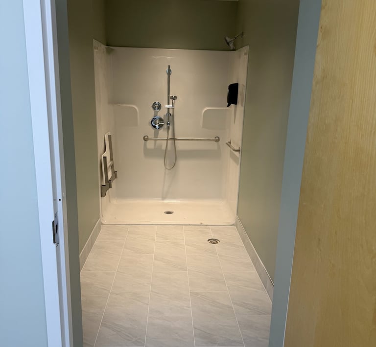 women's single shower, ADA approved