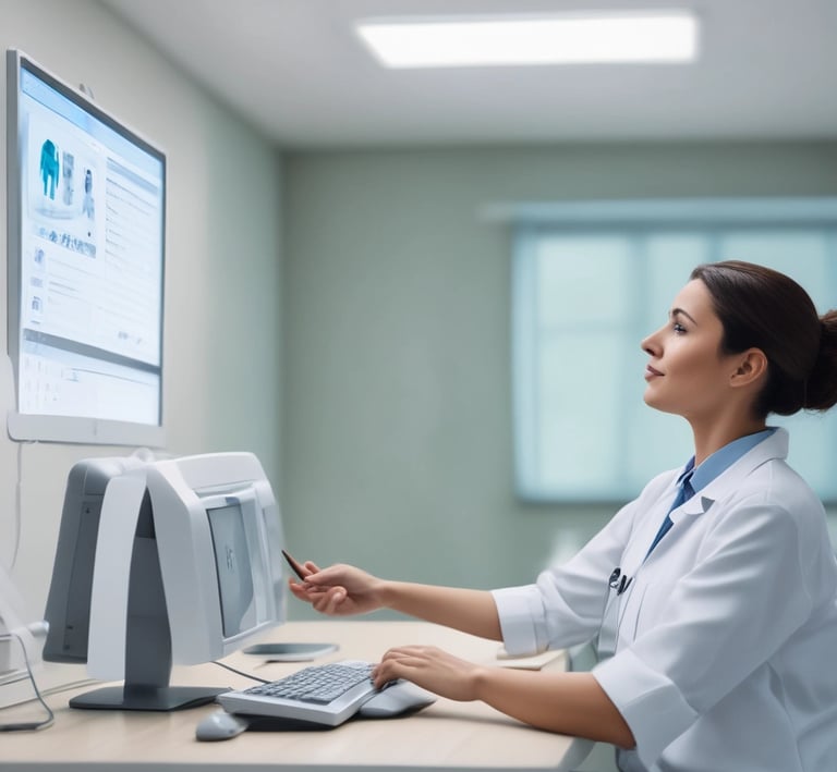 A close-up view of a computer motherboard with a prominent microchip labeled 'AI' at the center. The board is densely populated with circuits, capacitors, and other electronic components in various shades of gray, black, and gold.