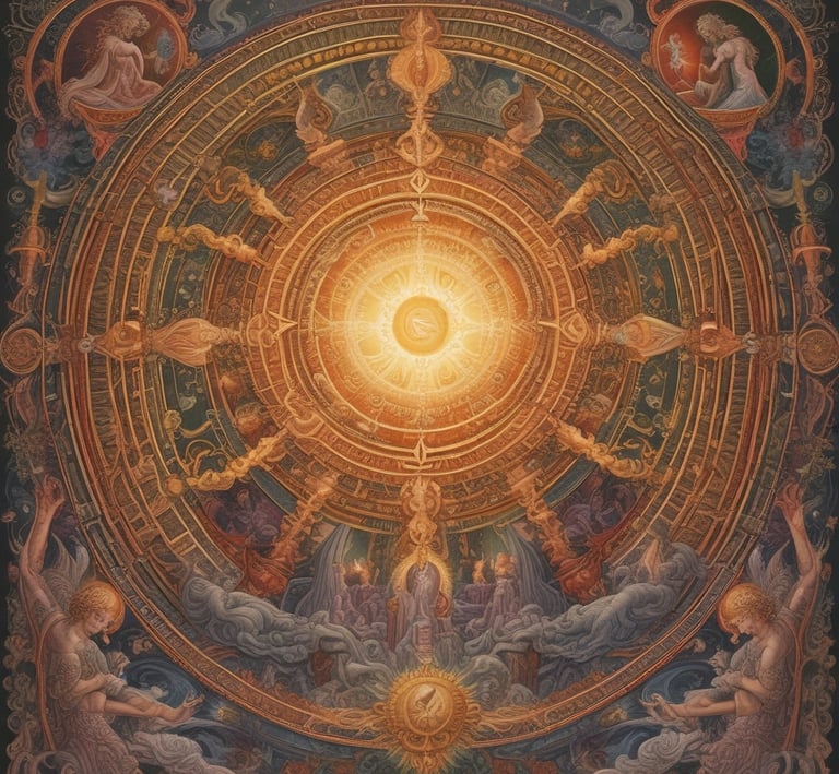 A dramatic scene lit by a single spotlight, focusing on a person holding an ornate religious object with smoke wafting through the air. Two other figures are seen in an intimate embrace on the right, creating a contrast between the sacred and the personal.