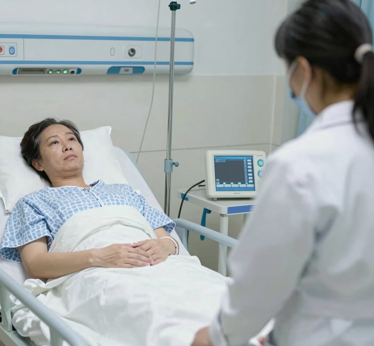 Doctor consulting with a patient in a warm, private exam room.