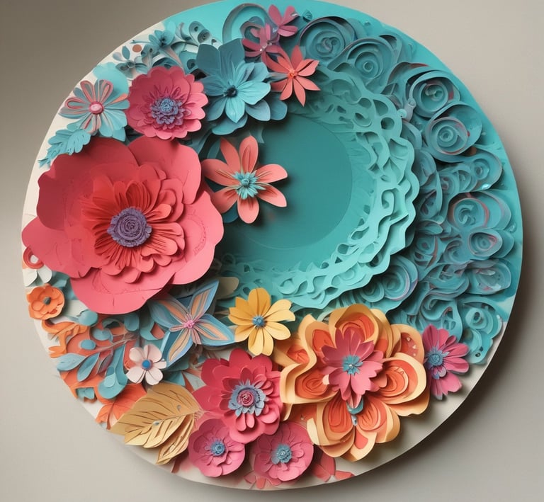 A vintage sewing studio with a wooden sewing machine table positioned against a light blue wall. On the wall, a sign reads 'RAHAJOE PENJAHIT & PENATOE' and features decorative elements. A macramé wall hanging adds texture beside a painted figure of a woman in a dress. Two dress forms stand nearby, each displaying different fabric garments.