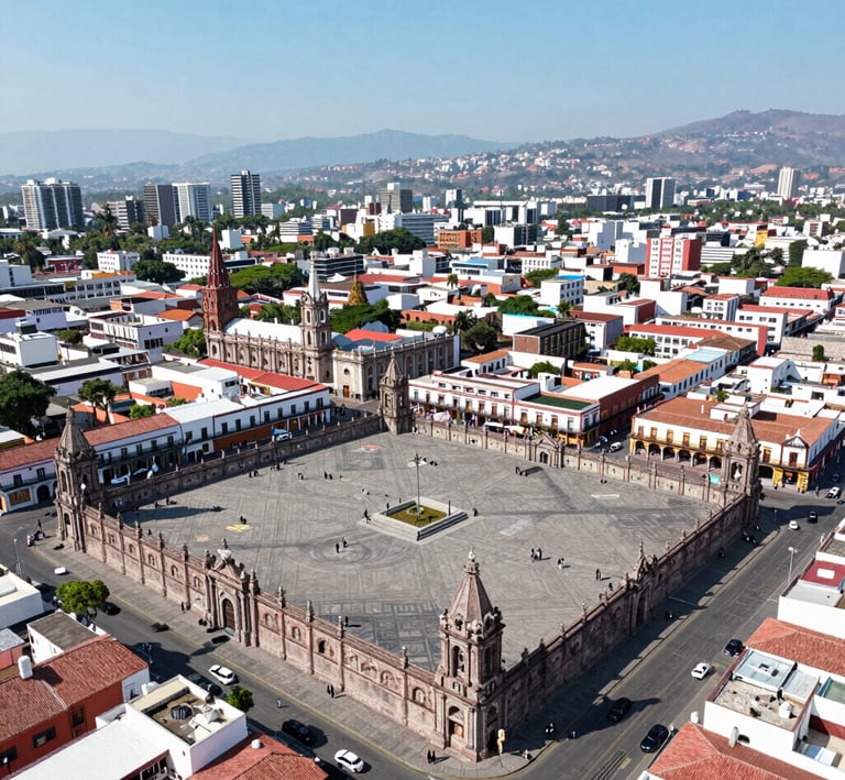 A vigilant security guard in uniform standing confidently outside a government building in Mexico.