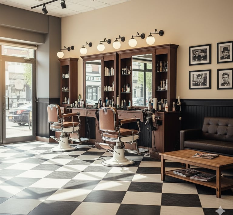 a salon with a checkered checkered flooring