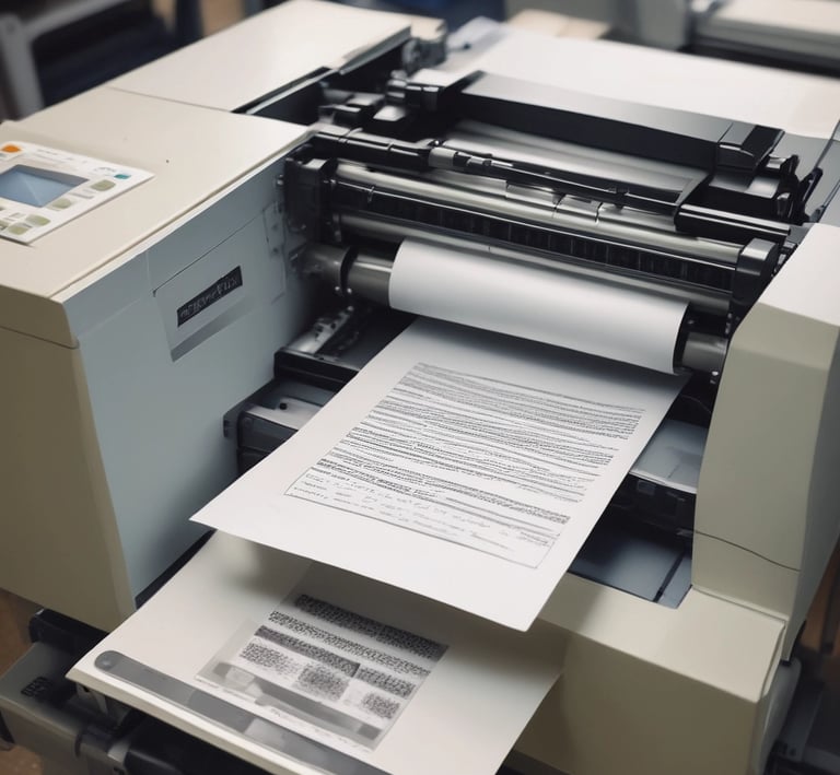 An office printer that is printing test pages