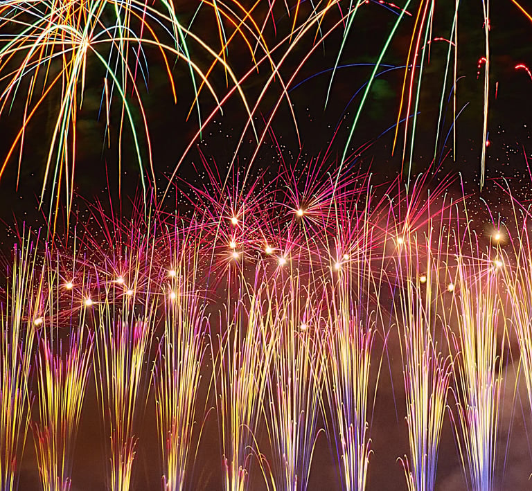 a large group of people watching fireworks in a field