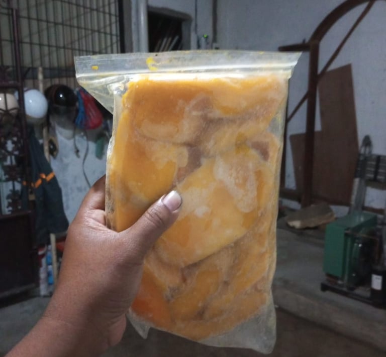 a person holding a bag of food in a warehouse