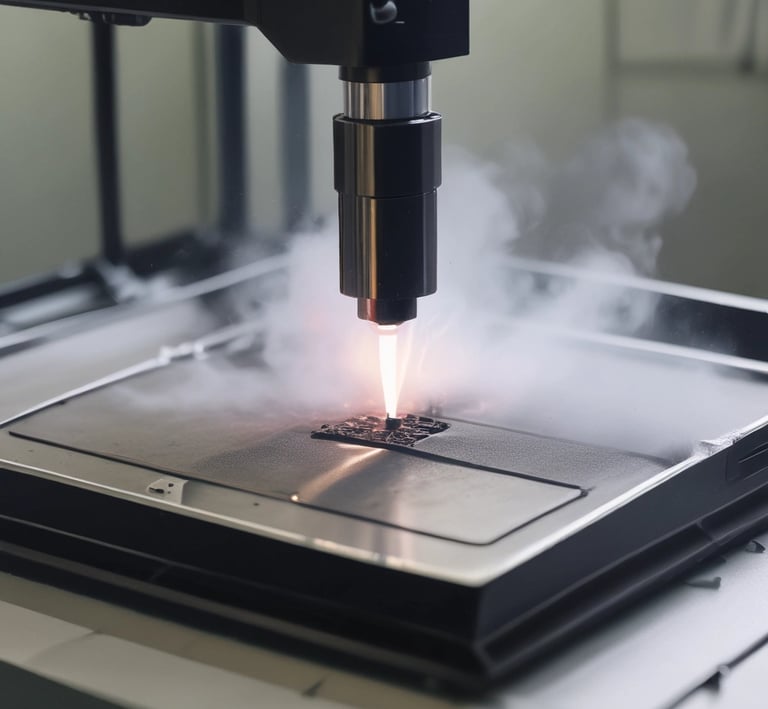 Laser engraving machine in action, etching detailed ID tags with sharp clarity.