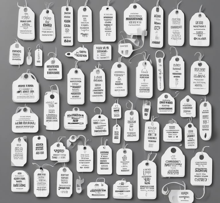 Finished custom stainless steel nameplates stacked, ready for shipment.