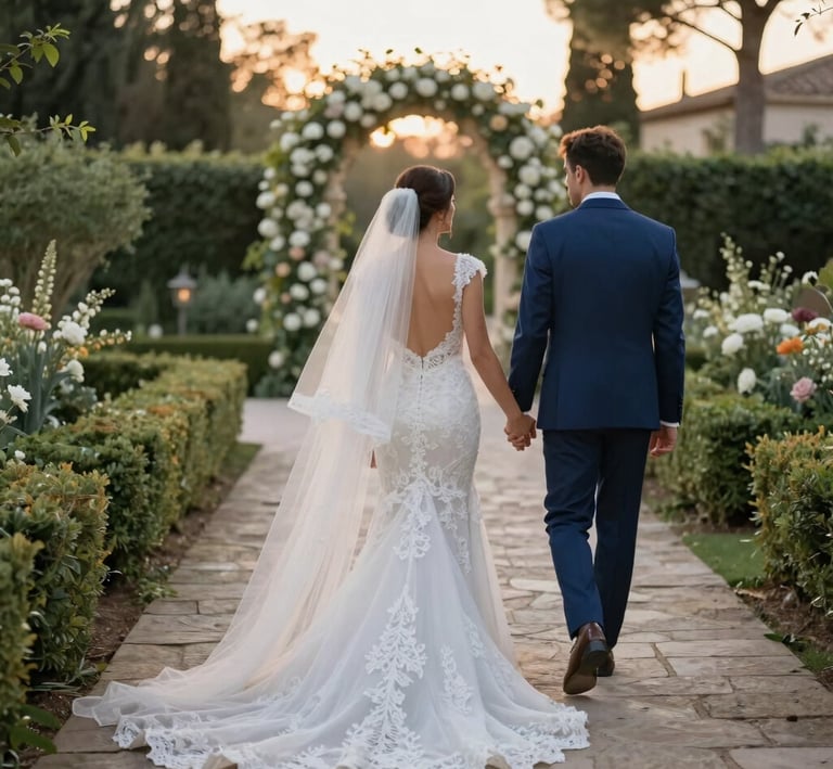 A candid shot of a bride and groom sharing a quiet moment during their wedding.