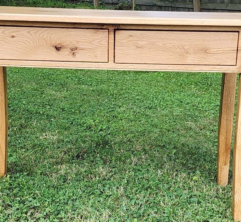 ambrosia maple hallway/ entry table with 2 full extension, soft close drawers
