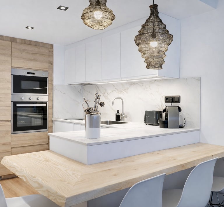 diseñadora de interiores en Val d’Aran cocina moderna con madera natural en reforma integral