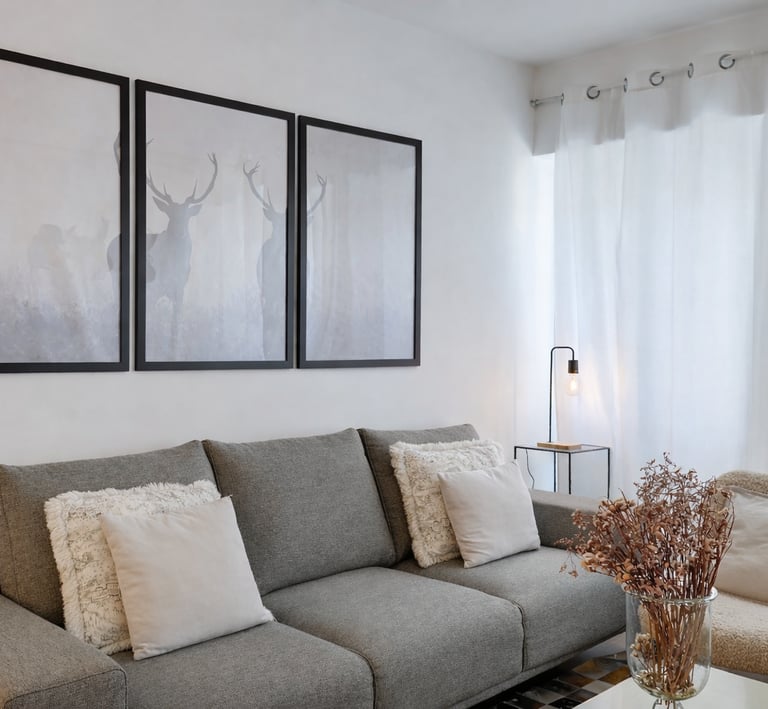 diseñadora de interiores en Val d’Aran salón minimalista con tonos neutros y diseño elegante