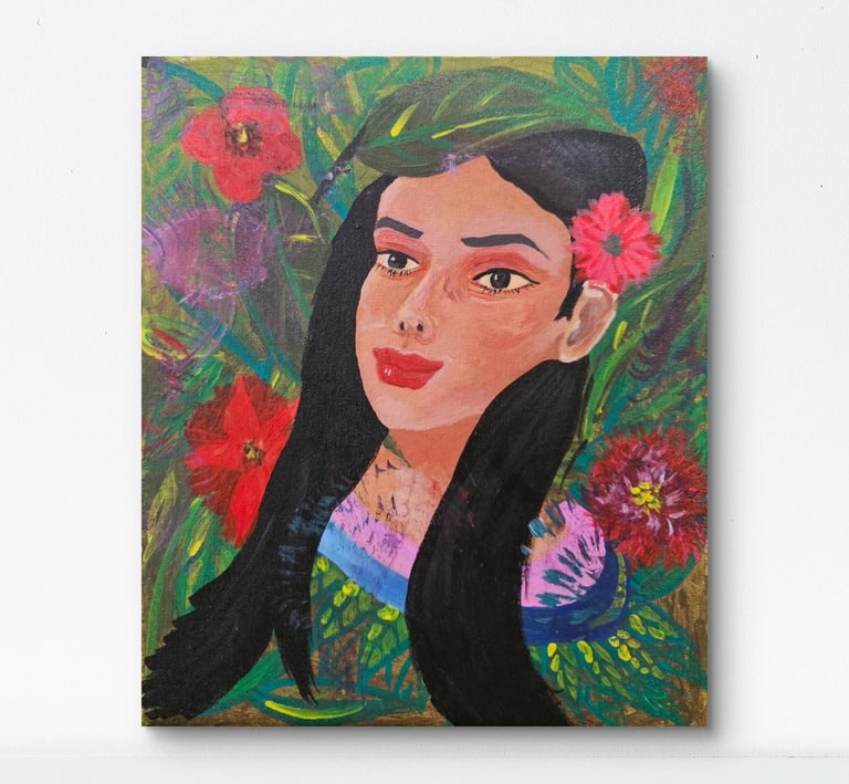 Feminine portrait style contemporary artwork by Indian artist