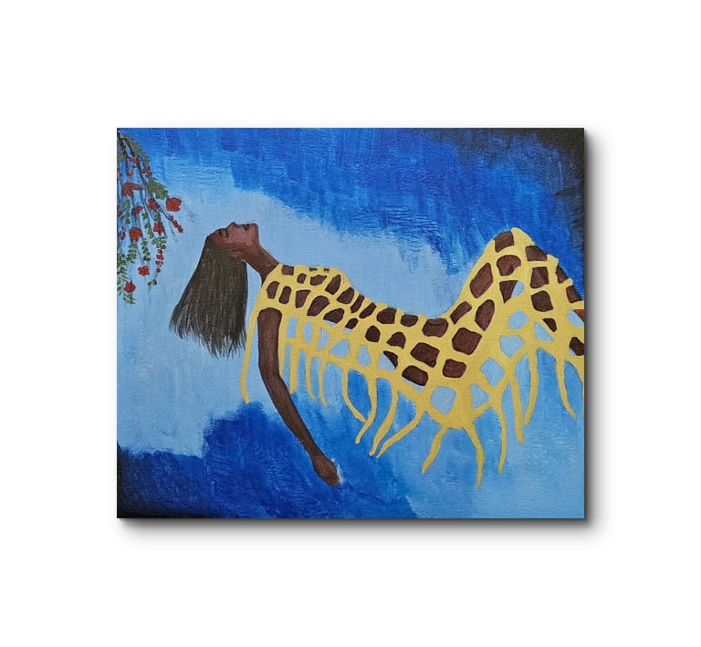 Handmade acrylic painting by Phalguni displayed in modern interior