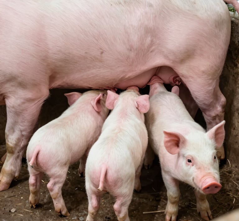 Farm technician examining piglets in a modern, hygienic nursery area.