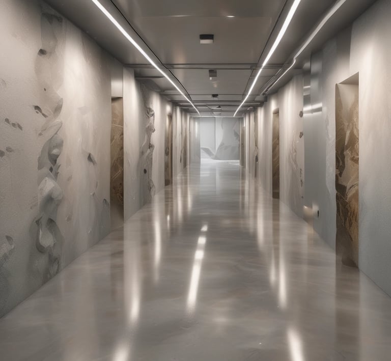 Close-up of anti-slip epoxy flooring in a busy car park with visible textured surface.