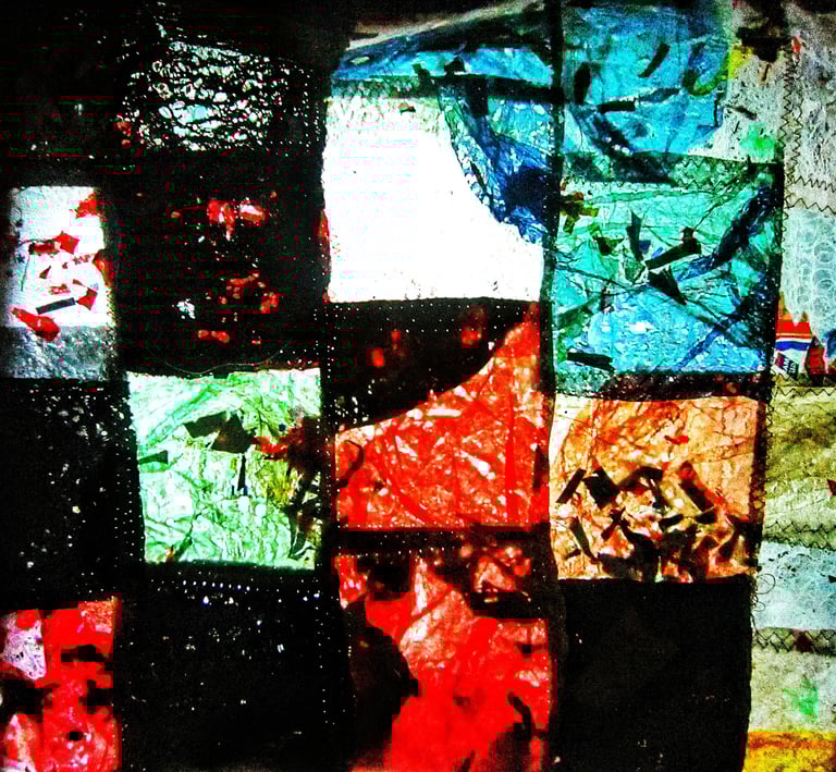 Patchwork abstract photo stock from recycle plastic ironed sewing patchwork 