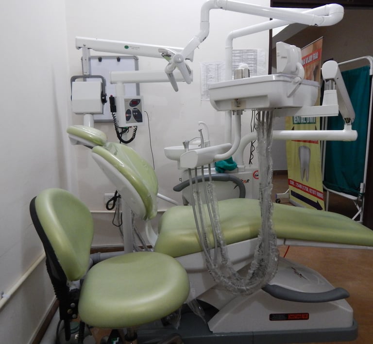 dental chair with doctor stool in a teeth clinic